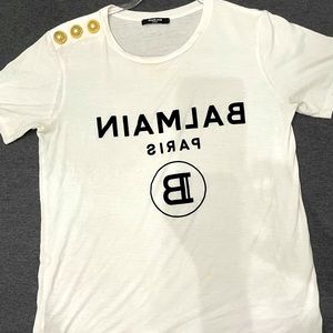 Balmain T-Shirt White Graphic Print Short Sleeve